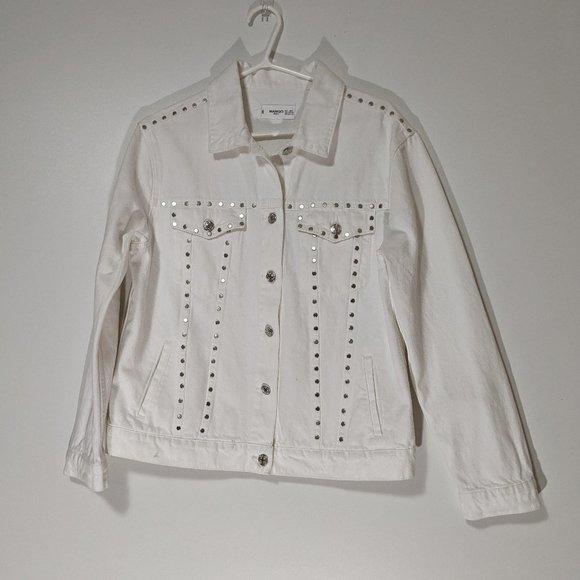 Mango Studded Oversize Denim Jacket White Size XXS/XS - Picture 1 of 4